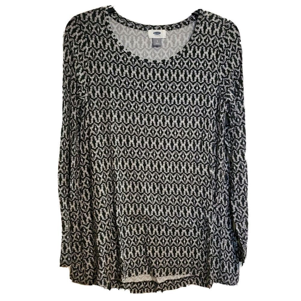 Old Navy Top Black White Small Long Sleeve Rayon Casual Pullover Womens